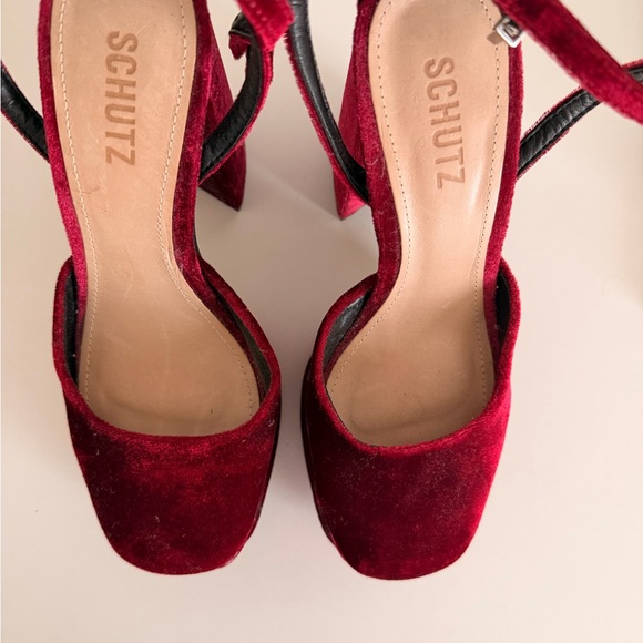 SCHUTZ Burgundy Velvet Platform Sandals with Ankle Tie - Picture 4 of 4